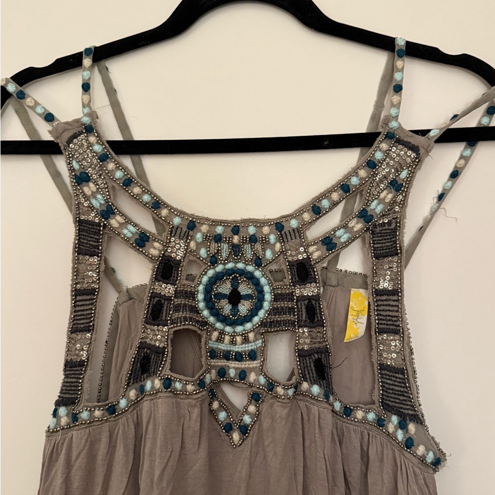 Free People Embellished Gray Sleeveless Top